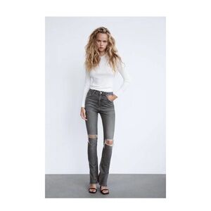 Zara Gray Distressed Straight Leg Jeans